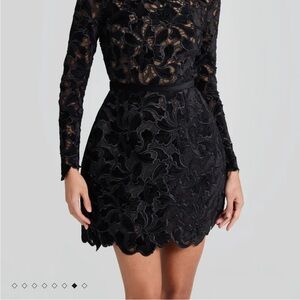 NADINE MERABI Black Floral Lace Dress